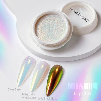 NICOLE DIARY Aurora Nail Powder White Chrome Pigment Pearl Rubbing Dust Mirror Effect Nail Art Glitter Manicure Nail Accessories