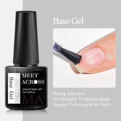 MEET ACROSS 7ml Red Gel Nail Polish Crystal Semi Permanent Soak Off UV Gel Varnish Nail Art Manicure Base Matte Top Coat Vernis