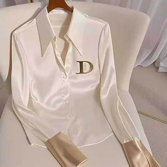 2024 White Shirt Female Design Sense Spring Autumn Fashion Letter Long Sleeve Shirts Tops Single-Breasted Blouse Coat Women