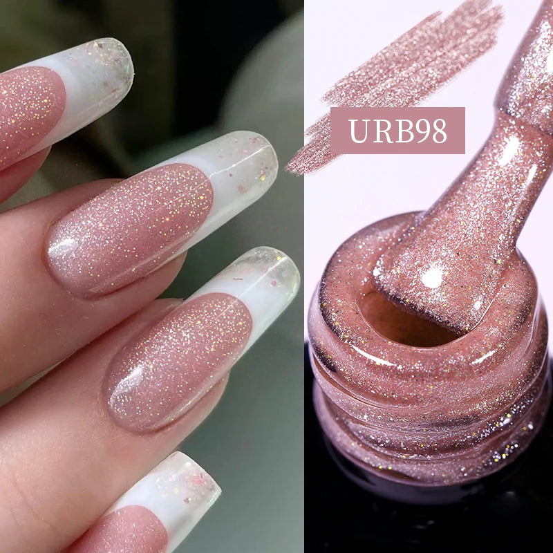 UR SUGAR 7ml Nude Pink Glitter Rubber Base Gel Polish Sparking Sequins Semi Permanent Soak Off Nail Art Varnish All For Manicure