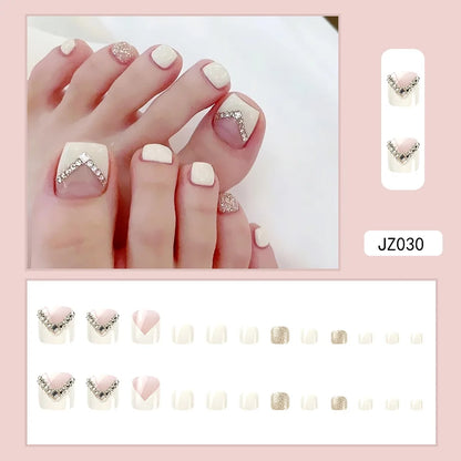 24 Pcs French Design Fake Toe Nail Press on Toe Nail Summer False Nails Acrylic Reusable Toe Nail Decorated Nails With Tool Kit