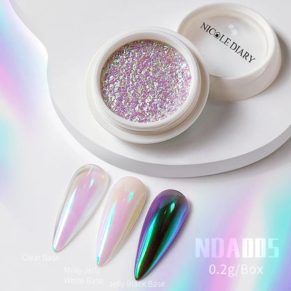 NICOLE DIARY Aurora Nail Powder Chrome Pigment Pearl Metallic Rubbing Dust Chameleon Effect Nail Art Glitter Manicure Decoration