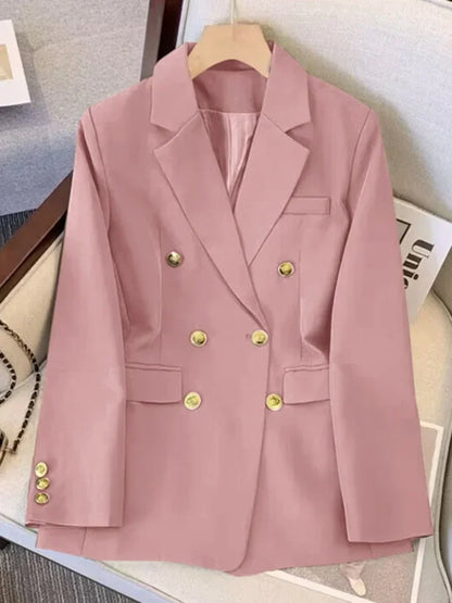 Blazers for Women Black Khaki Fashion Jacket Spring 2024 New in Woman Clothing Loose Office Ladies Double Outerwear Elegant Coat