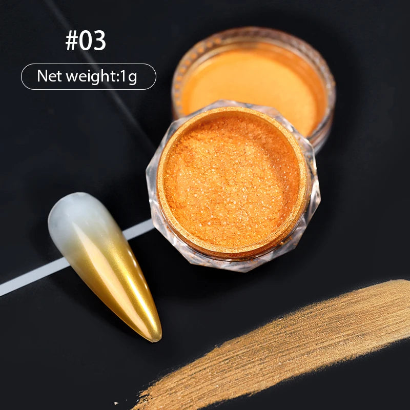 NICOLE DIARY Bright White Pearl Nail Powder Moonlight Plating Mirror Aurora Effect Pigments UV Gel Polish Chrome Dust Nail Decor