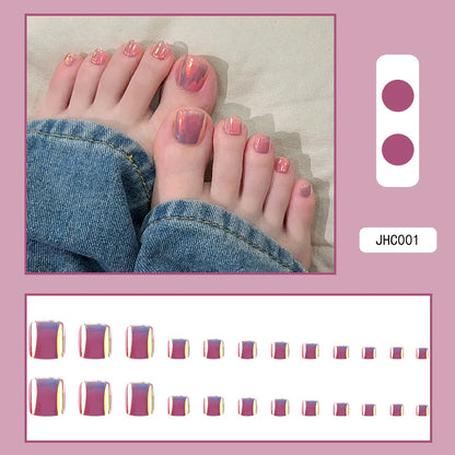24 Pcs French Design Fake Toe Nail Press on Toe Nail Summer False Nails Acrylic Reusable Toe Nail Decorated Nails With Tool Kit