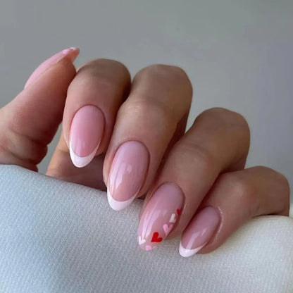 24Pcs Detachable Acrylic False Nails Press On Nail Cute Cherry French Almond Wearable Artificial Fake Nails Full Cover Nail Tips