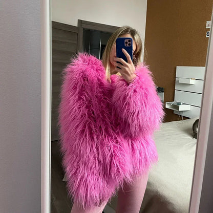 Women Fashion Faux Fur Coats Vintage Solid Loose Warm Flurry Coats Autumn Winter Lady Fashion Thick Streetwear Fur Jacket