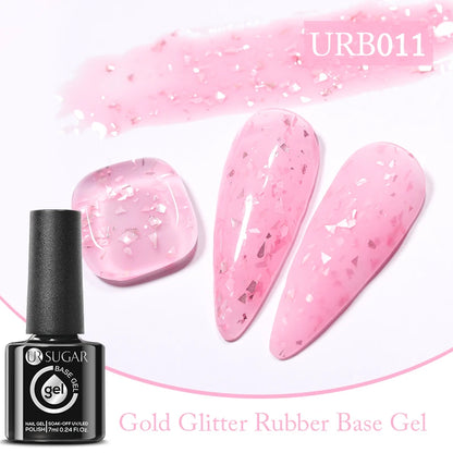 UR SUGAR 7ml Nude Pink Glitter Rubber Base Gel Polish Sparking Sequins Semi Permanent Soak Off Nail Art Varnish All For Manicure