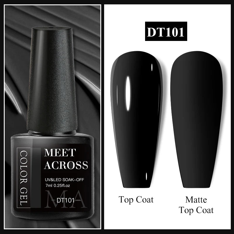 MEET ACROSS 7ml Red Gel Nail Polish Crystal Semi Permanent Soak Off UV Gel Varnish Nail Art Manicure Base Matte Top Coat Vernis