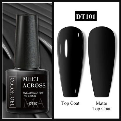 MEET ACROSS 7ml Red Gel Nail Polish Crystal Semi Permanent Soak Off UV Gel Varnish Nail Art Manicure Base Matte Top Coat Vernis