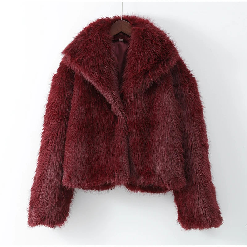 Fashion Faux Fur Jacket Coat Women Warm Fluffy Loose Long Sleeve Lapel Female Cardigan 2024 Winter Solid Lady Street Outwear