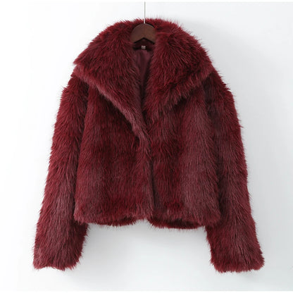 Fashion Faux Fur Jacket Coat Women Warm Fluffy Loose Long Sleeve Lapel Female Cardigan 2024 Winter Solid Lady Street Outwear