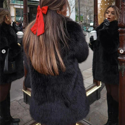 Lapels Faux Fur Coat Women 2024 Winter Brand Designer Fluffy Fox Fur Jacket Luxury Furry Overcoats Girl Stylish Long Outerwear