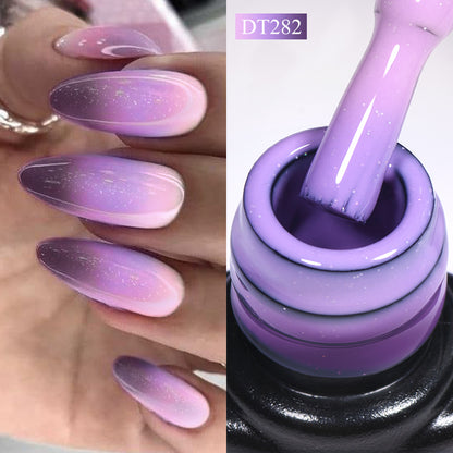 MEET ACROSS Autumn Winter Thermal Color Changing Gel Nail Polish Nude Brown 3-layers Color Changing Nail Art UV Gel Varnish 7ml