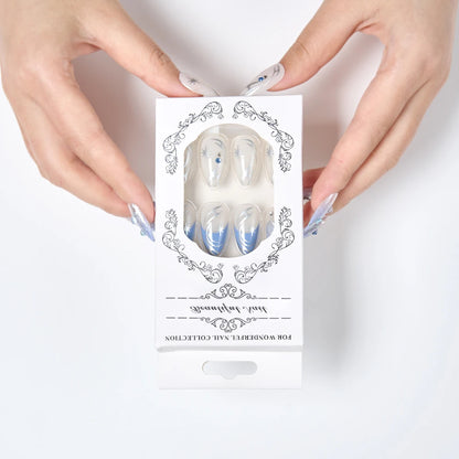 24pcs Sweet Cool y2k Style Ballet False Nails With Glue Acrylic Press on Nails Coffin Almond Full Cover Fake Nails Stick on Nail