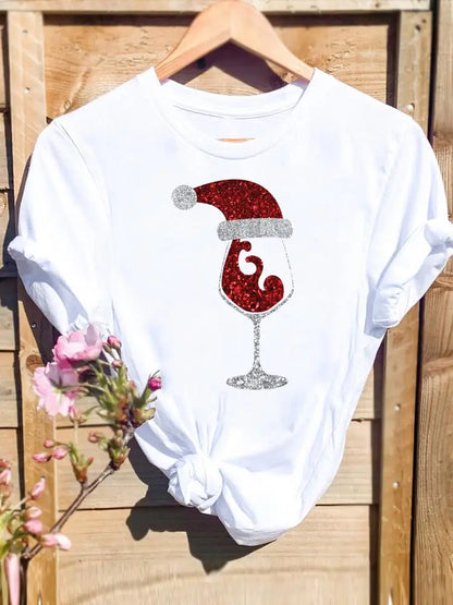 Merry Christmas New Year Holiday Graphic T Tee Fashion Cat Tree Lovely 90s Cute 2025 Print T Top Women Shirt Clothing T-shirts