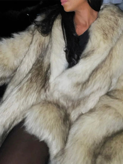 Luxury Fluffy Faux Fur Long Coat Women Lapel Long Sleeve Loose Thicken Warm Overcoat 2024 Autumn Winter Lady Fashion Streetwear