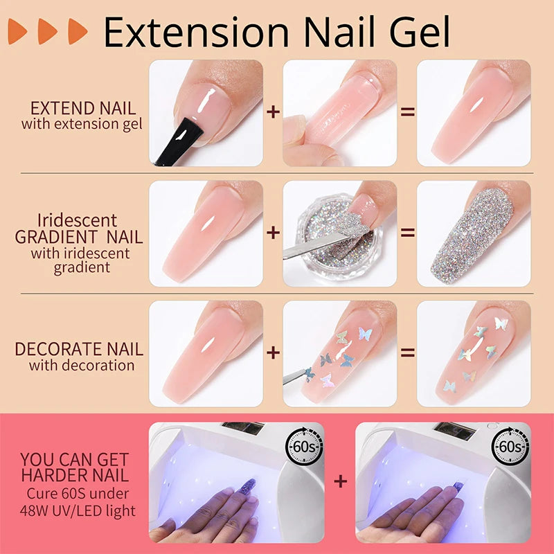 UR SUGAR 15ml Extension Nail Gel Set Full Manicure Kit Crystal Acrylic Quick Extension Nails Building Fingertips Tools Set