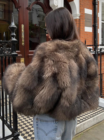 2024 Vintage Faux Fur Short Coats Women Retro Thick Large Cuffs Solid Fur Coat Female Winter Warm Lady Chic High Street Outwear
