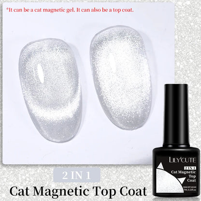 LILYCUTE 9D Rainbow Glitter Cat Magnetic Nail Gel Polish  Snowlight Semi Permanent Soak Off Sparkling Nail Varnish