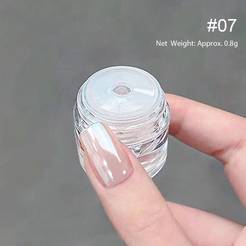 NICOLE DIARY Bright White Pearl Nail Powder Moonlight Plating Mirror Aurora Effect Pigments UV Gel Polish Chrome Dust Nail Decor
