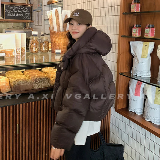 Women Jacket Short Hooded Down Jacket 2024 Winter Coat Korean Fashion Thick Warm Parkas Loose White Duck Pink Outwear