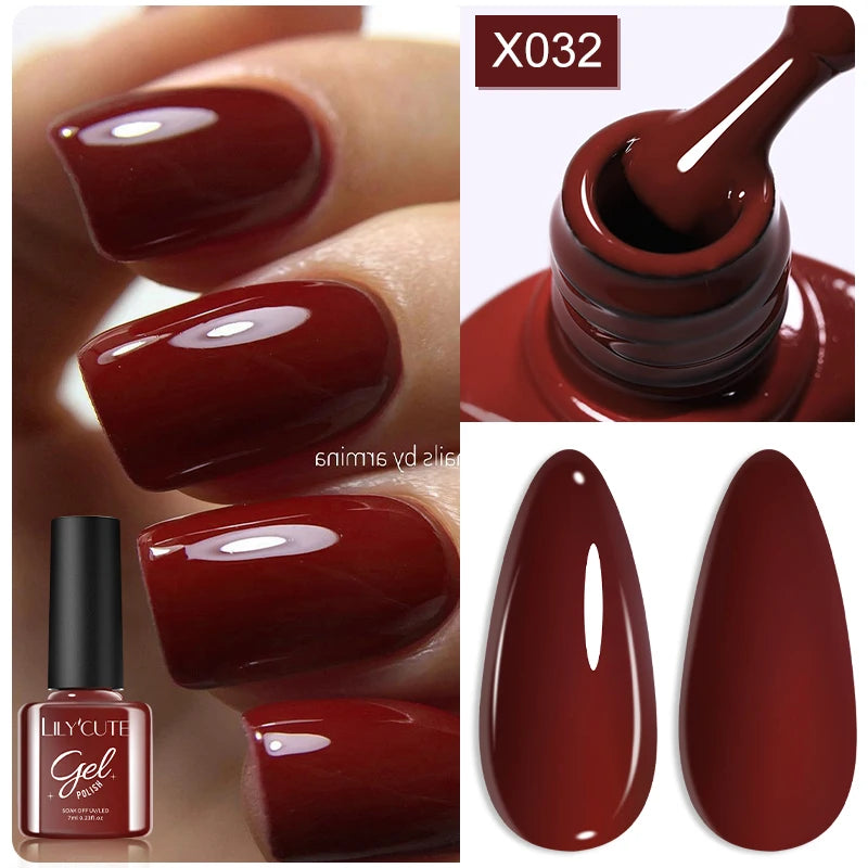 LILYCUTE 7ml Autumn Red Brown Gel Nail Polish 125 Colors All For Manicure Semi Permanent Soak Off Base Top Coat Nail Art Varnish