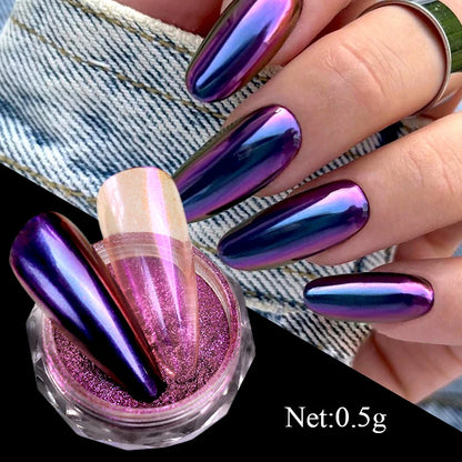 NICOLE DIARY Aurora Nail Powder Chrome Pigment Pearl Metallic Rubbing Dust Chameleon Effect Nail Art Glitter Manicure Decoration
