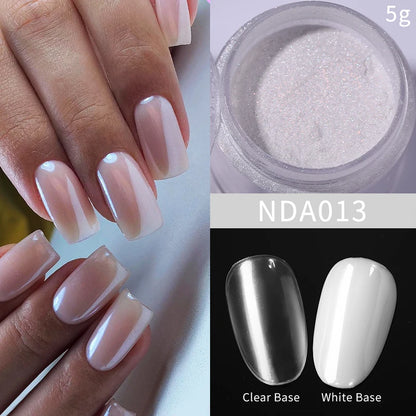 NICOLE DIARY Bright White Pearl Nail Powder Moonlight Plating Mirror Aurora Effect Pigments UV Gel Polish Chrome Dust Nail Decor
