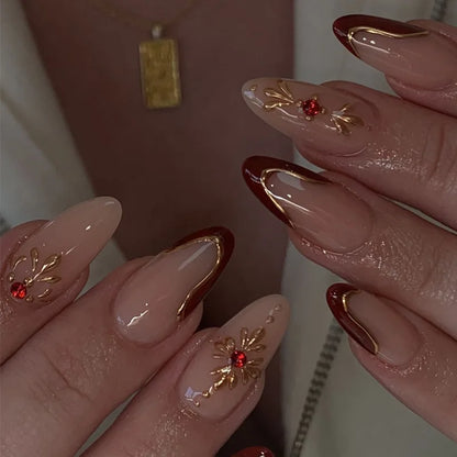 24Pcs Simple French Fake Nails with Almond Head Design Detachable 3D Irregular Star Pattern Press on False Nails Manicure Tools