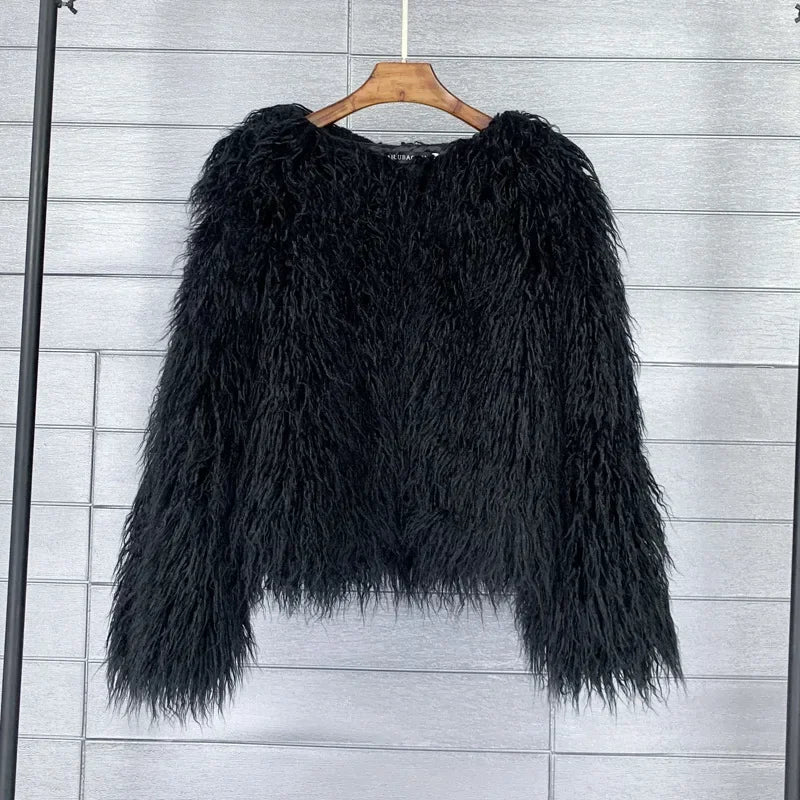 Women Fashion Faux Fur Coats Vintage Solid Loose Warm Flurry Coats Autumn Winter Lady Fashion Thick Streetwear Fur Jacket