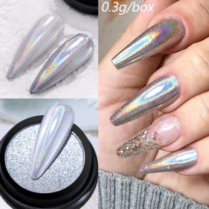 1 Box Laser Shining Rainbow Nail Glitter Ultra Fine Sparkly Holographics Nail Powder Rub Dusts Dazzling Glitter Chrome Pigments