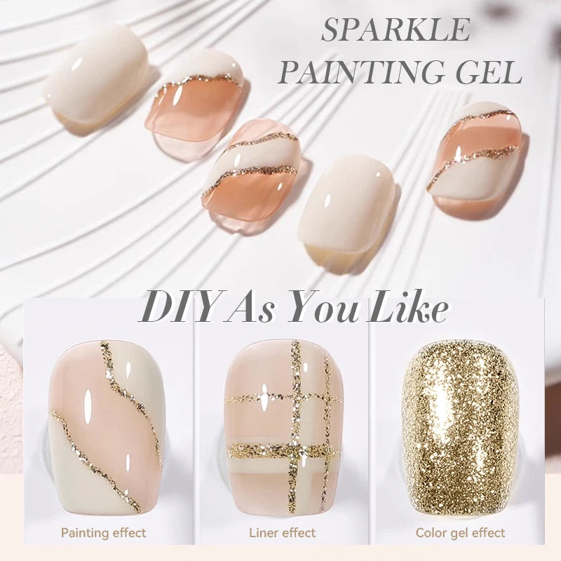 BORN PRETTY 5ml Super Sparkle Painting Gel Nail Polish Platinum Silver Gold Rose Glitter Graffiti Stripe Pull Line Nail UV Gel