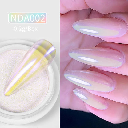 NICOLE DIARY Bright White Pearl Nail Powder Moonlight Plating Mirror Aurora Effect Pigments UV Gel Polish Chrome Dust Nail Decor