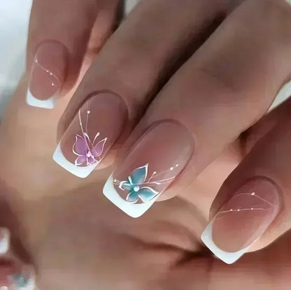 24Pcs French Tip  Press on Nails Short Coffin False Nails Simple Wearable Fake Nails Frosted Full Cover Press on Nail Tips Art