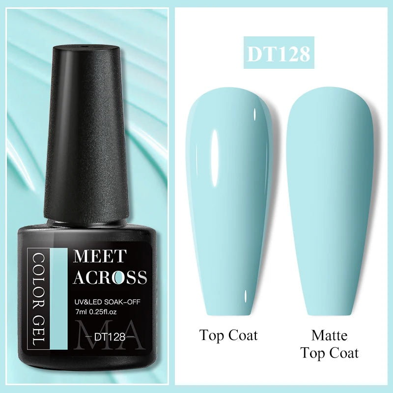 MEET ACROSS 7ml Red Gel Nail Polish Crystal Semi Permanent Soak Off UV Gel Varnish Nail Art Manicure Base Matte Top Coat Vernis