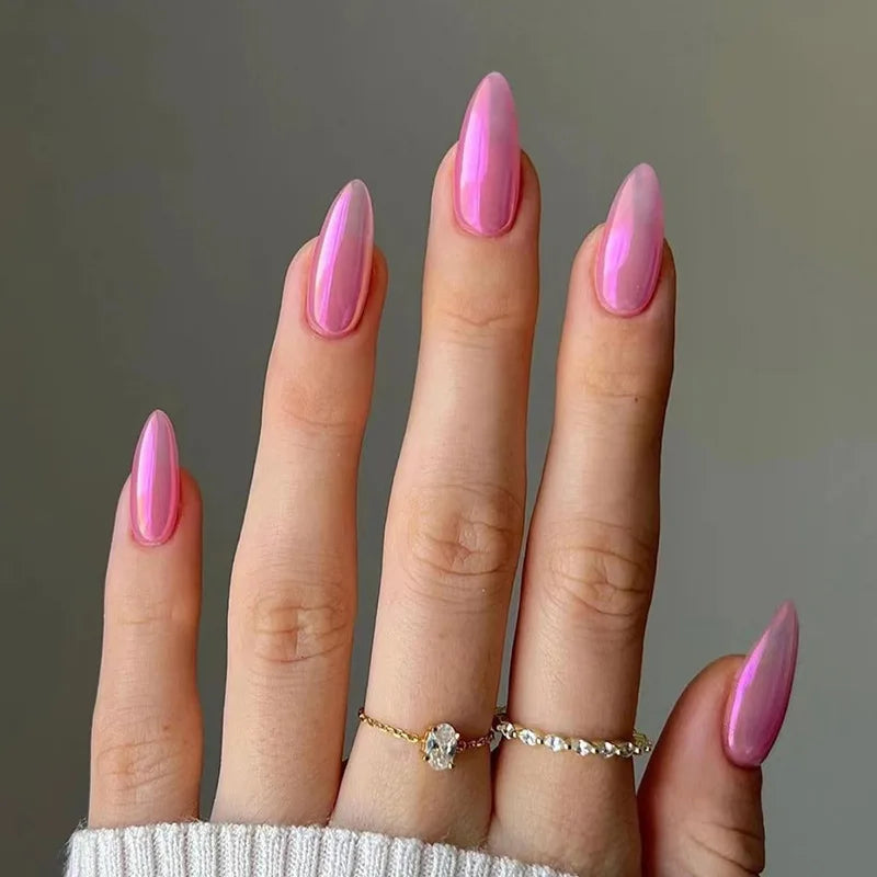 Simple French Wearable False Nails Almond Colorful Stripes Colorblock Design Manicure Fake Nails Line Full Cover Press On Nail