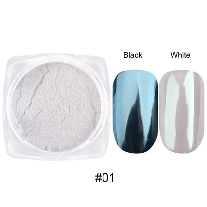 10g/Bottle Pearls White Nail Pigment Glitter Aurora Nail Powder Purple Chrome Glitter Pigment Dust UV Manicure Dip Powder