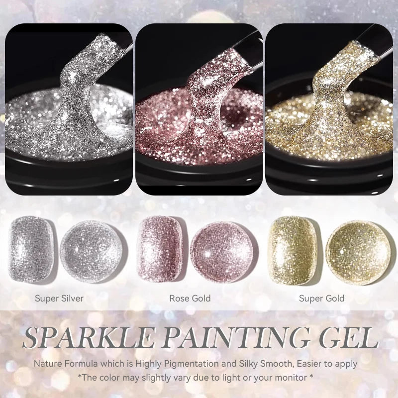 BORN PRETTY 5ml Super Sparkle Painting Gel Nail Polish Platinum Silver Gold Rose Glitter Graffiti Stripe Pull Line Nail UV Gel