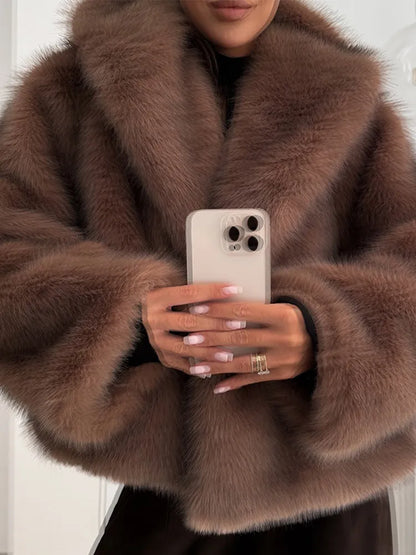 Oversized Brown Fluffy Faux Fur Coats For Women Winter Autumn Loose Lapel Cardigan Jacket 2024 New High Street Warm Outwear