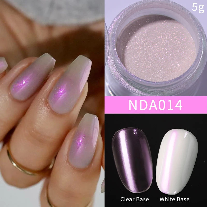 NICOLE DIARY Bright White Pearl Nail Powder Moonlight Plating Mirror Aurora Effect Pigments UV Gel Polish Chrome Dust Nail Decor