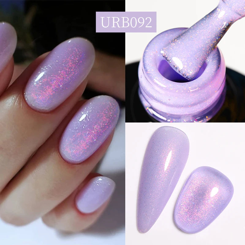 UR SUGAR 7ml Nude Pink Glitter Rubber Base Gel Polish Sparking Sequins Semi Permanent Soak Off Nail Art Varnish All For Manicure