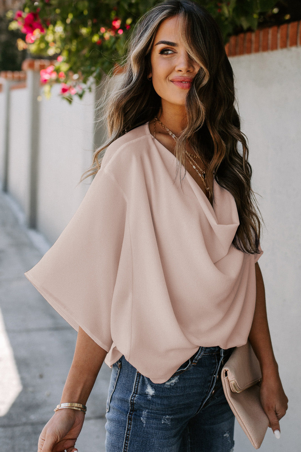 Short Sleeve Draped Blouse