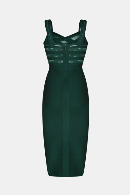 Sleeveless Spliced Mesh Midi Bandage Dress