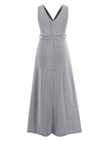 Slit Surplice Tie Waist Sleeveless Dress