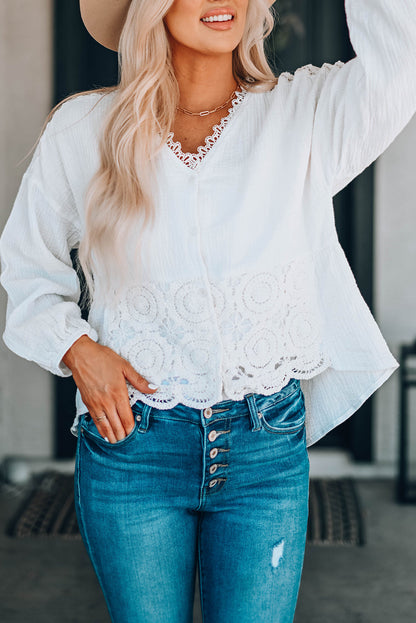 Spliced Lace High-Low Blouse