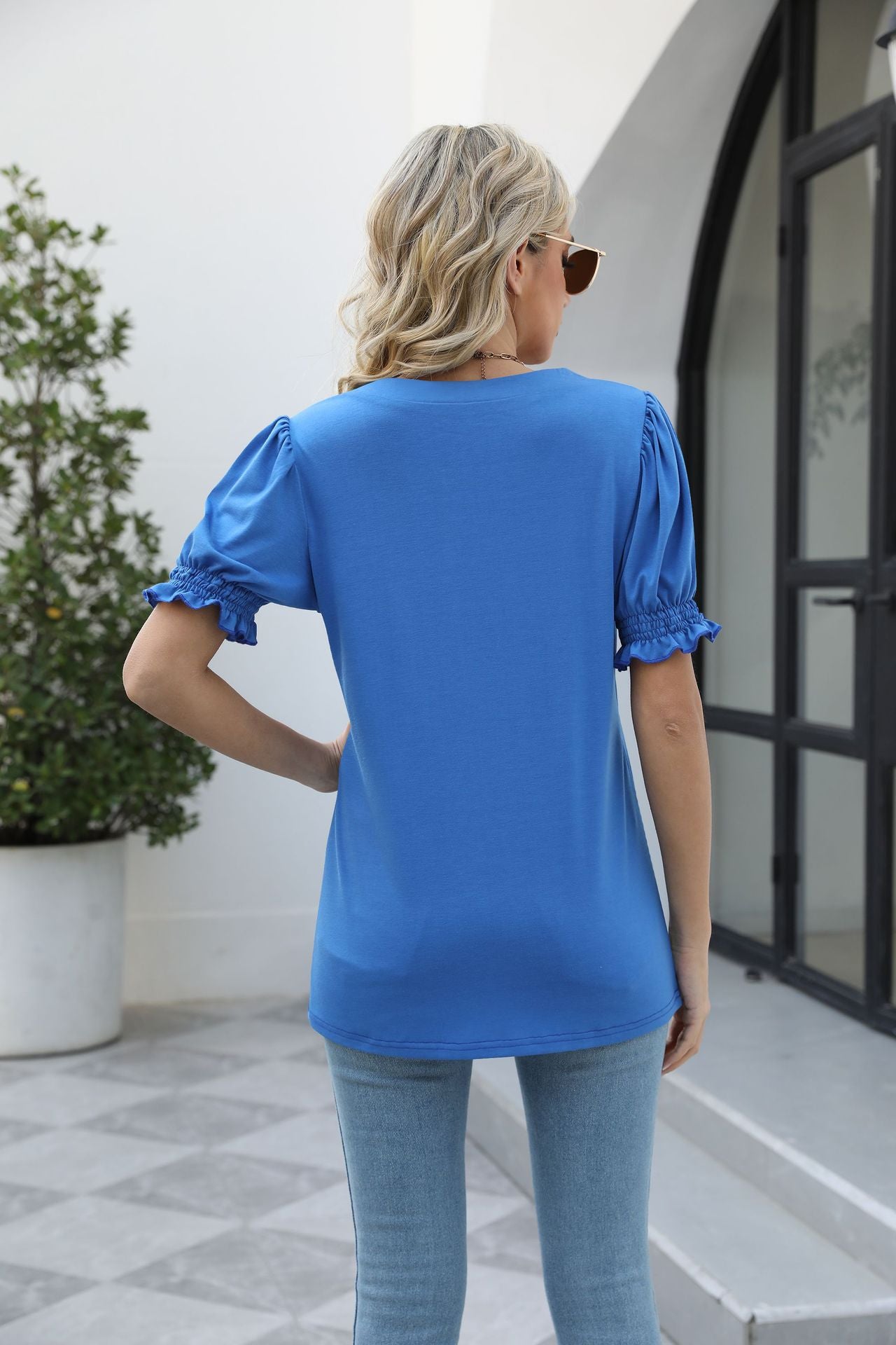 Square Neck Flounce Sleeve Top