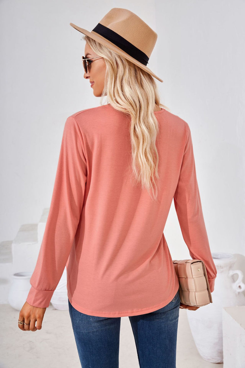 Square Neck Ruched Long Sleeve Blouse