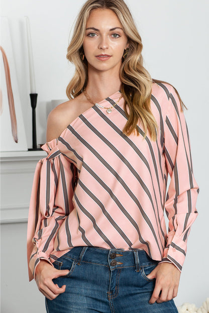 Striped Asymmetrical Long Sleeve Blouse