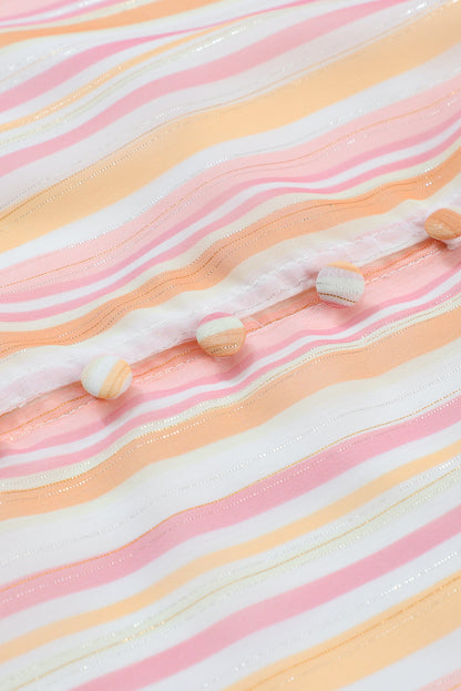 Striped Notched Long Sleeve Blouse